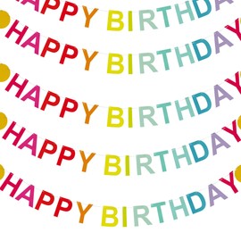Happy Birthday Garland (No-DIY!) Rainbow Pre Strung Happy Birthday Banner 12 Ft Long Rainbow Party Decorations, Reusable Colorful Letter Sign