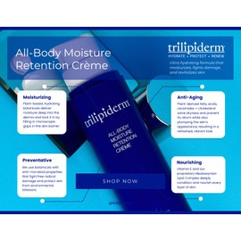 Trilipiderm All-Body Moisture Retention Crème – Plant-Based All-Day Lightweight Hydration for Body and Face, Meadowfoam, Lipid Replacement, Travel-Size TSA-Approved 3 Ounce Tube