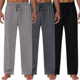Neer 3 Pack Baggy Sweatpants for Men Knit Lightweight Lounge Pants Straight Leg Pajama Pant with Pocket(M,Black, Dark Grey, Cement Color)