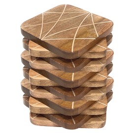 ALPHA Living HOME Acacia Wood Drink Coasters Set of 12 – Octagonal Rustic Table Coasters for Drinks – Rust Brown Wooden Coaster Mats for Hot & Cold Beverages – Tabletop Protection Decor