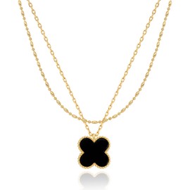 OZEL Layered Necklaces for Women 14K Gold Plated Dainty Gold Necklace Black Onyx Clover Pendant Jewelry Gift (Clover(N)_black)