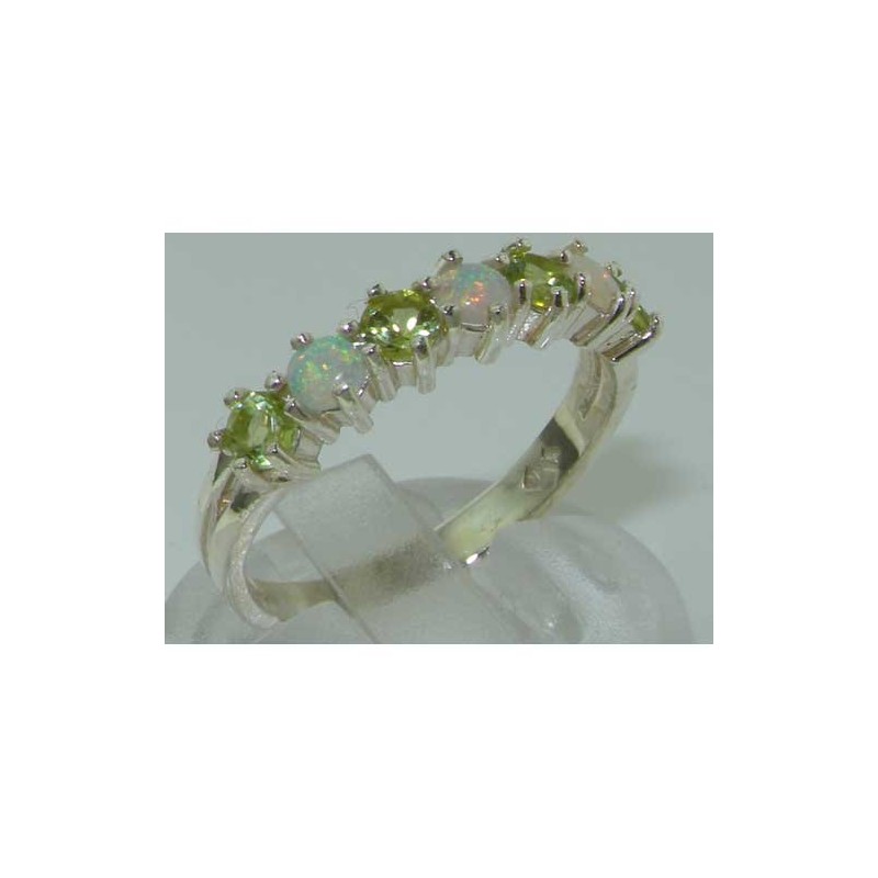 925 Sterling Silver Real Genuine Opal & Peridot Womans Eternity