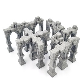 QP3D Battle Ruined Building Pillars Wall, Terrain Scenery for Tabletop & RPG 28-32mm Miniatures Wargame Props DnD D&D, 3D Printed and Paintable