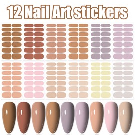 WOKOTO 12 Sheets Light Brown Series Nail Wraps for Women Solid Nail Stickers Gel Nail Strips for Women Girls Stick On Nails Polish Stickers Full Nail Wraps Gel Nail Stickers Strips Gel Polish Strips