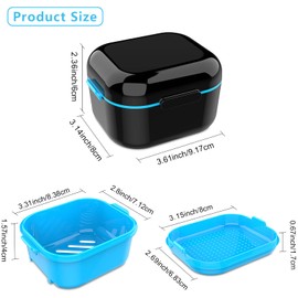 BVN Denture Bath Denture Case: Denture Cup for Soaking Dentures, Retainer Cleaner Case with Mirror, Mouth Guard Case, Aligner Case, Retainer Holder, Night Guard Case, False Teeth Container Black