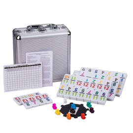 Doublefan - Dominó de tren mexicano con números de color, juego doble de dominó numérico, juego de dominó de pie de pollo con funda de aluminio, 91 azulejos dominó (2-10 jugadores