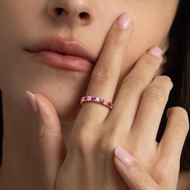 AGRULE Women White Gold Plated Sterling Silver 2.5mm Wide Anniversary Ring 1.1 Carat Ruby and CZ Wedding Band, Size 6