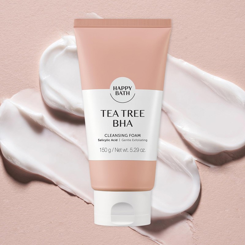 HAPPY BATH Tea Tree Facial Cleanser, Exfoliating BHA Face Wash