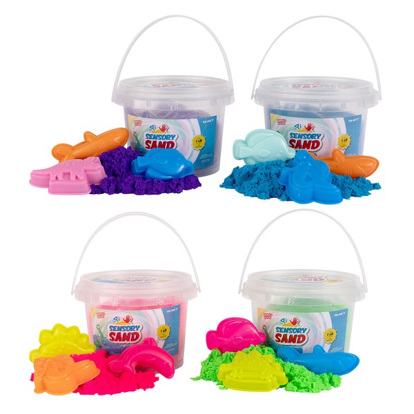 Sensory Sand Play Sand for Kids with Sea Molds (4-1 Pound Multipack) Bulk Colorful Combo for Boys and Girls