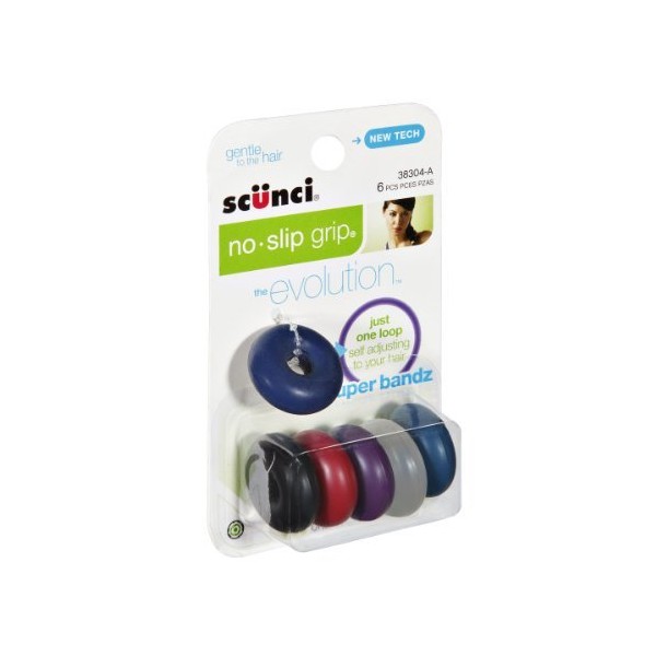 Scunci 3830403a048 No-Slip Grip Elastics Super Bandz Assorted Colors 6