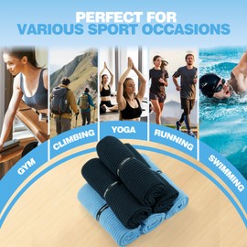Microfiber Gym Towels with Snap Straps, Yoga Towel for Home and Gym, 16 Inch x 28 Inch, 6 Pack (Grey/Blue, 16" x 28")