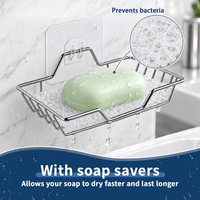 2 Pack soap Holder Shower, Adhesive soap Dish for Bathroom
