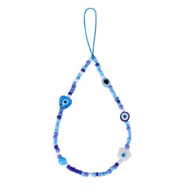 Mikovivi Evil Eye Phone Charm, Cell Phone String Bracelet Strap, Evil Eye Beaded Lanyard, Evil Eye Cell Phone Crystal Chain, Beaded Wristband, Keychain for Women