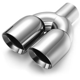 Threlaco 1 Pack Dual Exhaust Tip 2.5" Inlet, 3.5" Outlet, 9.5 Inch Length, Polished Stainless Steel Exhaust Tailpipe Tip, Double Staggered Tips, Welded Angled Headers for Cars Trucks