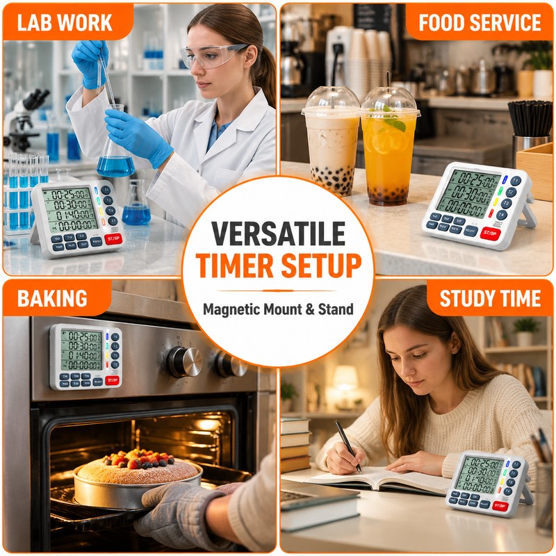 4-Channel Digital Kitchen Timer for Cooking & Study – LCD