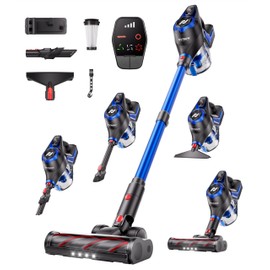 Cordless Vacuum Cleaner, 55Kpa Vacuum Cleaners for Home, Max 80mins Runtime Stick Vacuum with LED Display&1.5L Dust Cup, Rechargeable Lightweight Handheld Vacuum for Carpet/Hardwood Floor/Pet Hair/Car