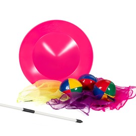 Juggle Dream Juggling Game Set Juggling Plate (Pink) with Stick, 3 Pieces Junior Juggling Cloths (Yellow, Pink, Purple), 3 Pro Thud Juggling Balls