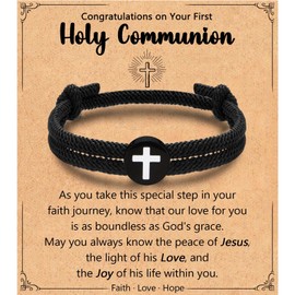 Leyung First Communion Gifts for Boys Catholic, 1st Holy Communion Decorations Christian Cross Bracelet, Christening Gifts for Teen Boys Grandson Son Godson Nephew Brother