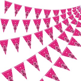 5 Pack Western Cowgirl Bandana Pennant Banner Rose Red Horse Party Pink Wild West Party Accessory for Western Cowgirl Themed Party Decoration, 10.8 x 7.5 Inch, Rose Red