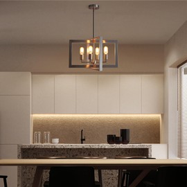 XINGQI Brushed Nickel Chandelier 22" Modern Geometric 4-Light Farmhouse Pendant Lighting Fixture Cross Chandeliers for Dining Room Living Room Kitchen Island