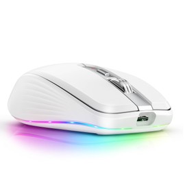 zienstar-Mouse Inalámbrico Recargable con Luz RGB,Modo Dual (2.4G USB+Bluetooth 5.1),Ajuste de Volumen-Blanco Gris