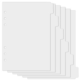 Jeffdad Pack of 6 Dividers A5, Plastic Folder Dividers Folder Index 6 Holes Side Divider Notebook Dividers A5 Index Dividers for Folder A5 Ring Binder Planner Notebook (White)