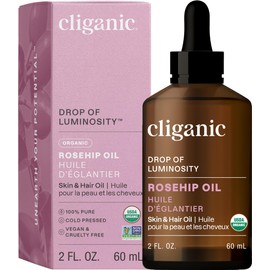 Cliganic Organic Rosehip Seed Oil for Face, 100% Pure | Natural Cold Pressed Unrefined Non-GMO | Carrier Oil for Skin, Hair & Nails (Packaging May Vary)