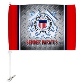 Coast Guard Car Flag US Semper Paratus POW MIA Flags Pack Bandera Para Carros Auto Decorations Banner For Window Clip Pole Accessories USCG Offical Coasties Armed Forces Veteran Gift Made In USA