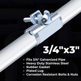 Stainless Steel One-Piece Galvanized Repair Clamp with Single Bolt, 3/4' x 3' inches | Water Pipe Holder, Copper Pipe Leak Repair Kit