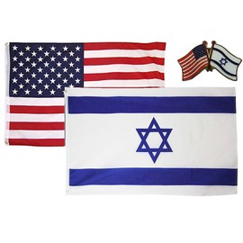 Wholesale Combo USA & Israel Country 3x5 3’x5’ Flag & Lapel Pin Fade Resistant Double Stitched Premium Penant House Banner Grommets
