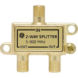 GE Digital 2-Way Coaxial Splitter, Works with HDTV, Amplifiers, Amplified Antennas, RG6 Coax Compatible, 5-900 Mhz Range, Corrosion Resistant, Gold Plated Connectors, 23218