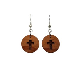 Redwood Earrings - Cross Wood Earrings - California Redwood Dangle Earrings - CA Souvenir Keepsake - Wood Gift Women Engraved