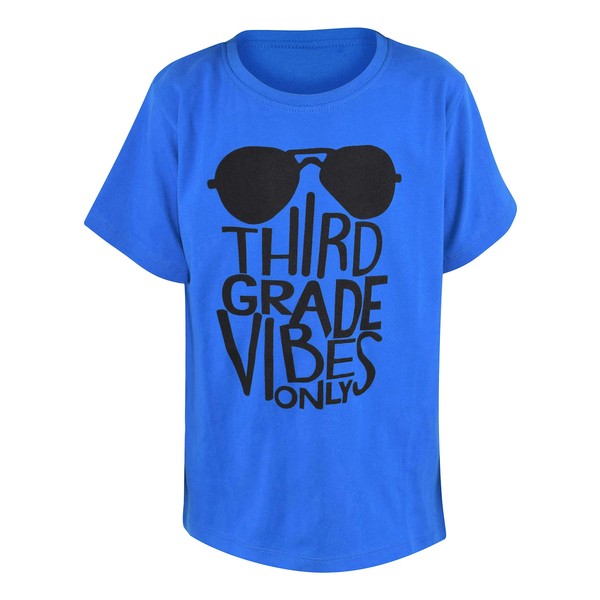 Unique Baby Camiseta para niños de 2º grado Vibes Only Back to School, Azul / Patchwork, 8 Años
