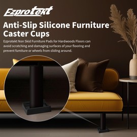 Non Slip Rectangle Furniture Caster Cups, 2.9"x2.3" Non Skid Furniture Pads for Hardwoods Floors, 8 Pcs Silicone Furniture Coasters, Bed Couch Wheel Stoppers to Prevent Sliding and Scratche (Black)