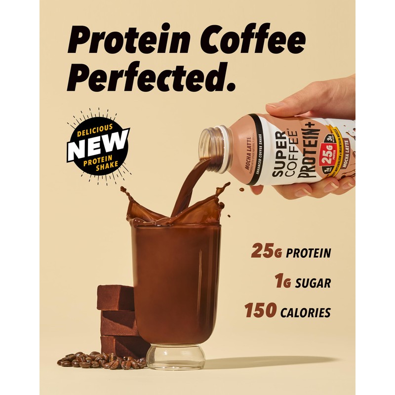SUPER COFFEE Protein+, Keto Protein Coffee (0g Added Sugar, 25g
