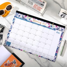 Desk Calendar 2025 - JAN - DEC 2025, 2025 Calendar, Large Desk Calendar 2025 with Corner Protectors, 12-Month Calendar with Reference Calendars, for Home & Office Organizing - Floral (17" x 12")
