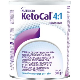 Ketocal 4:1 sabor neutro, fórmula de continuación para necesidades especiales de nutrición para niños mayores de 1 año. lata 300 gr.