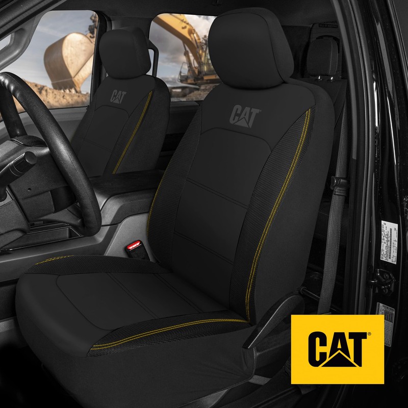 Cat FlexHybrid Car Seat Covers, Black Premium Faux Leather +
