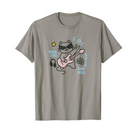 Cool Rock Cat Funny Guitar Cat Rock Star Music Lover Kawaii T-Shirt