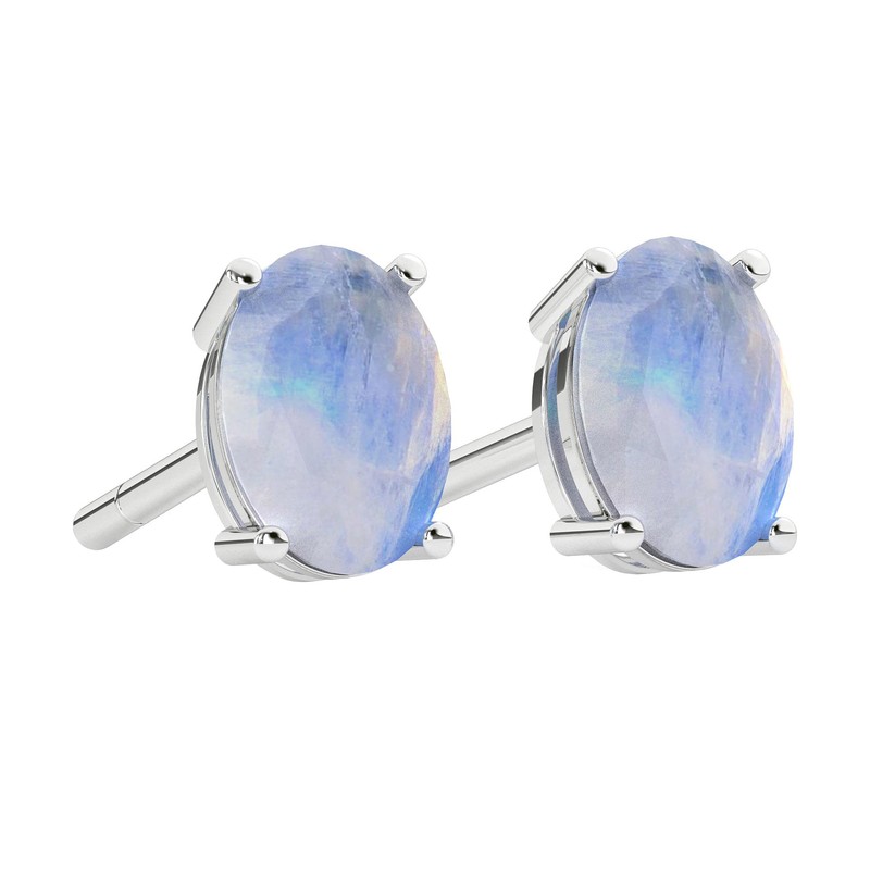 TISHAVI 925 Sterling Silver White Moonstone Stud Earrings For Women,