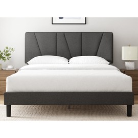 Zinus Full Maya Upholstered Bed Frame with Asymmetric Headboard, Durable Wooden Slats, Sturdy Framework, Noise Free Sleep, No Box Spring Needed, Easy Assembly, Eco Friendly Packaging, Dark Grey