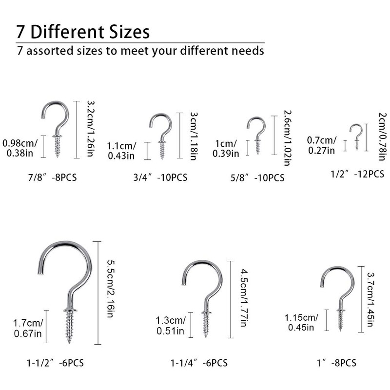 OWUDE 60PCS Screw Hooks, Cup Hooks Heavy Duty, Small Hanging