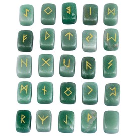 KYEYGWO Green Aventurine Witches Runes Set, Rune Stones with Engraved Elder Futhark Runic Alphabet for Divination Meditation Healing