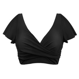Hilor Women's Ruffle Swimsuits Underwire Push Up Bikini Top Swimwear Cropped Tankini Tops V Neck Swim Tops Black 12
