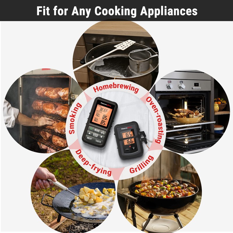ThermoPro TP20B Black 500FT Wireless Meat Thermometer with Dual Meat
