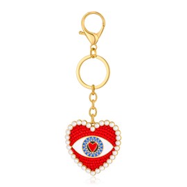 WOWORAMA Evil Eye Keychain Bag Charm for Women Red Beads Sweet Heart Lucky Purse Charm Keychain for Handbags Car Keys Holder