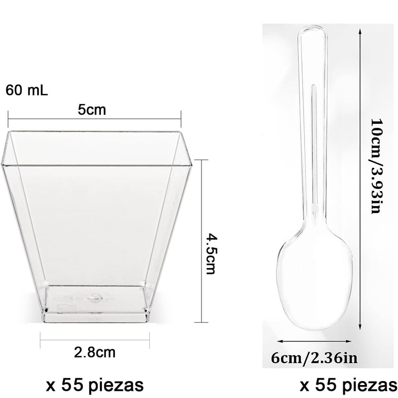 55 Tazas de Postre Cuadradas Con Cucharas Tazas Cuadradas de