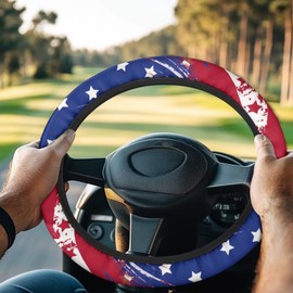 13-14 inch Golf Cart Steering Wheel Cover, Sweat-Absorbent Non-Slip Golf Cart Steering Wheel Protector for Club Carts Parade, 4th of July Patriotic Decorations (American Flag Design)