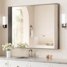 Koonmi 30x40 Inch Black Metal Framed Bathroom Mirror for Wall, Rectangle Vanity Mirror with Anti-Rust, Shatterproof Tempered Glass, Horizontal/Vertical Hanging for Farmhouse, Bedroom, Entryway