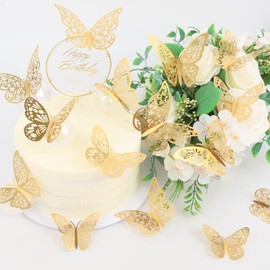 Nelotaor 72 Pcs Butterfly Wall Decor, 3 Styles 3 Sizes 3D Gold Butterfly, Wedding Decorations, Birthday Party Decorations, Girls Bedroom Decoration(72 Pcs, Gold)